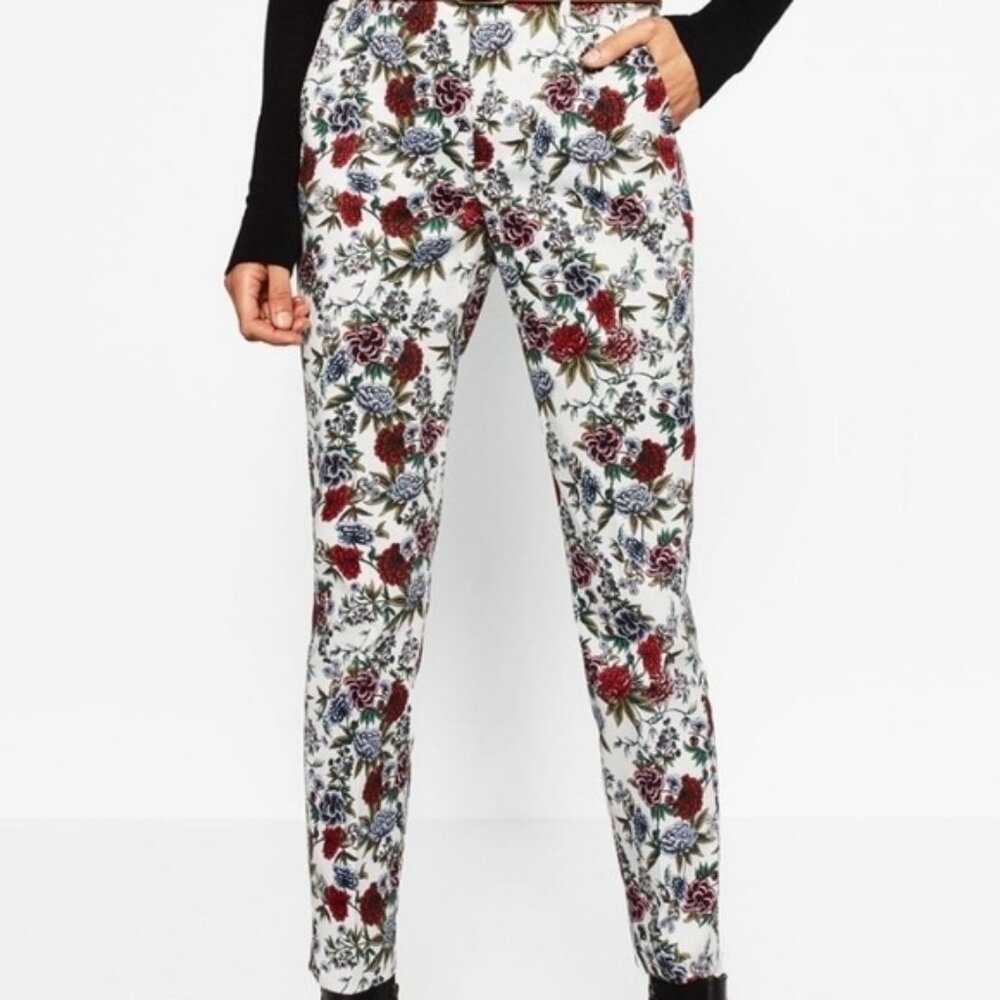ZARA Basic Collection White Floral Trouser Pants – Size 2